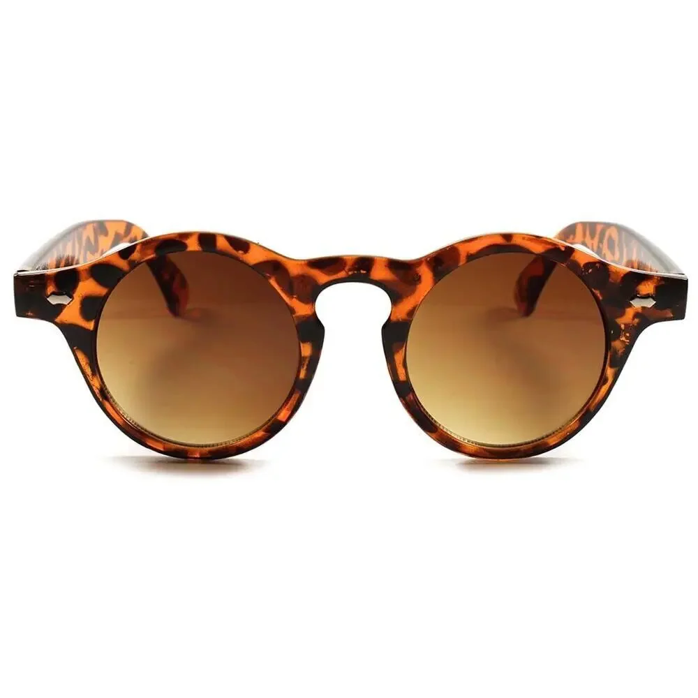 Back in Time Tortoise Men Women Round Sunglasses Retro Keyhole Bridge Design
